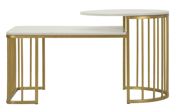 Măsuță Ankara aurie cu două blaturi marmură naturală și design geometric contemporan [3]