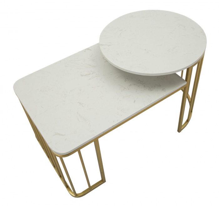 Măsuță Ankara aurie cu două blaturi marmură naturală și design geometric contemporan [5]