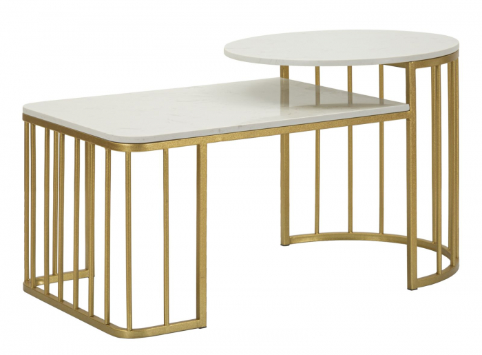 Măsuță Ankara aurie cu două blaturi marmură naturală și design geometric contemporan [1]