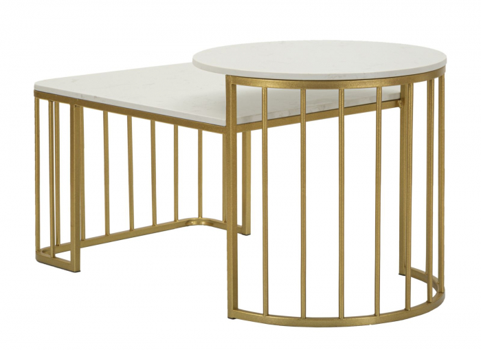 Măsuță Ankara aurie cu două blaturi marmură naturală și design geometric contemporan [4]