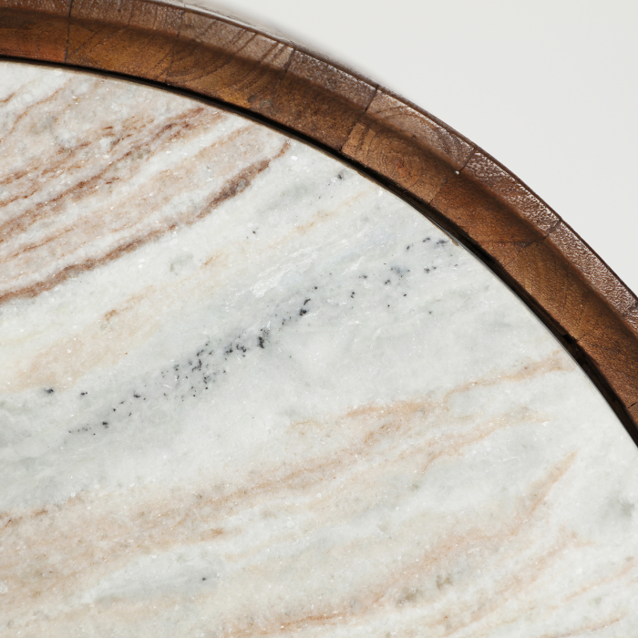 Măsuță de cafea cilindrică din lemn de mango cu inel din marmură gri vizibil la margine [4]