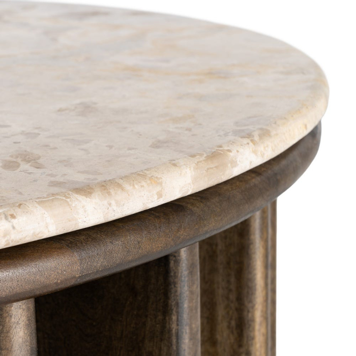 Masuta de cafea rotunda din lemn de mango cu blat din marmura 90 cm [6]