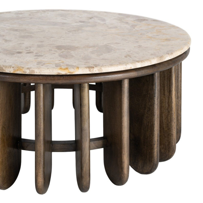 Masuta de cafea rotunda din lemn de mango cu blat din marmura 90 cm [4]