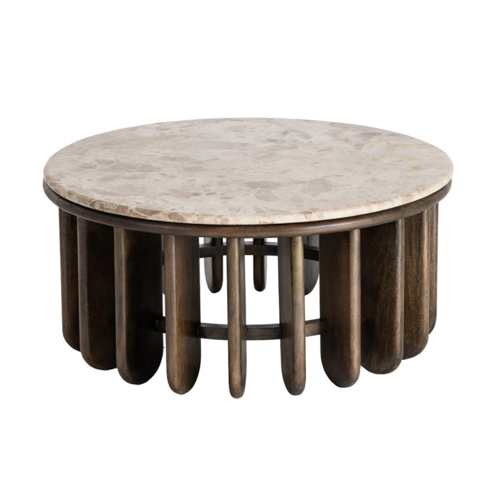 Masuta de cafea rotunda din lemn de mango cu blat din marmura 90 cm [3]