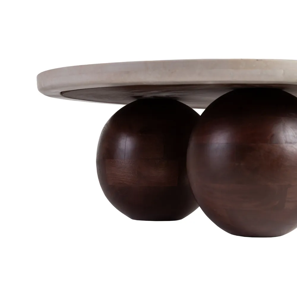 Măsuță marmură crem cu picioare rotunde din mango maro închis [7]