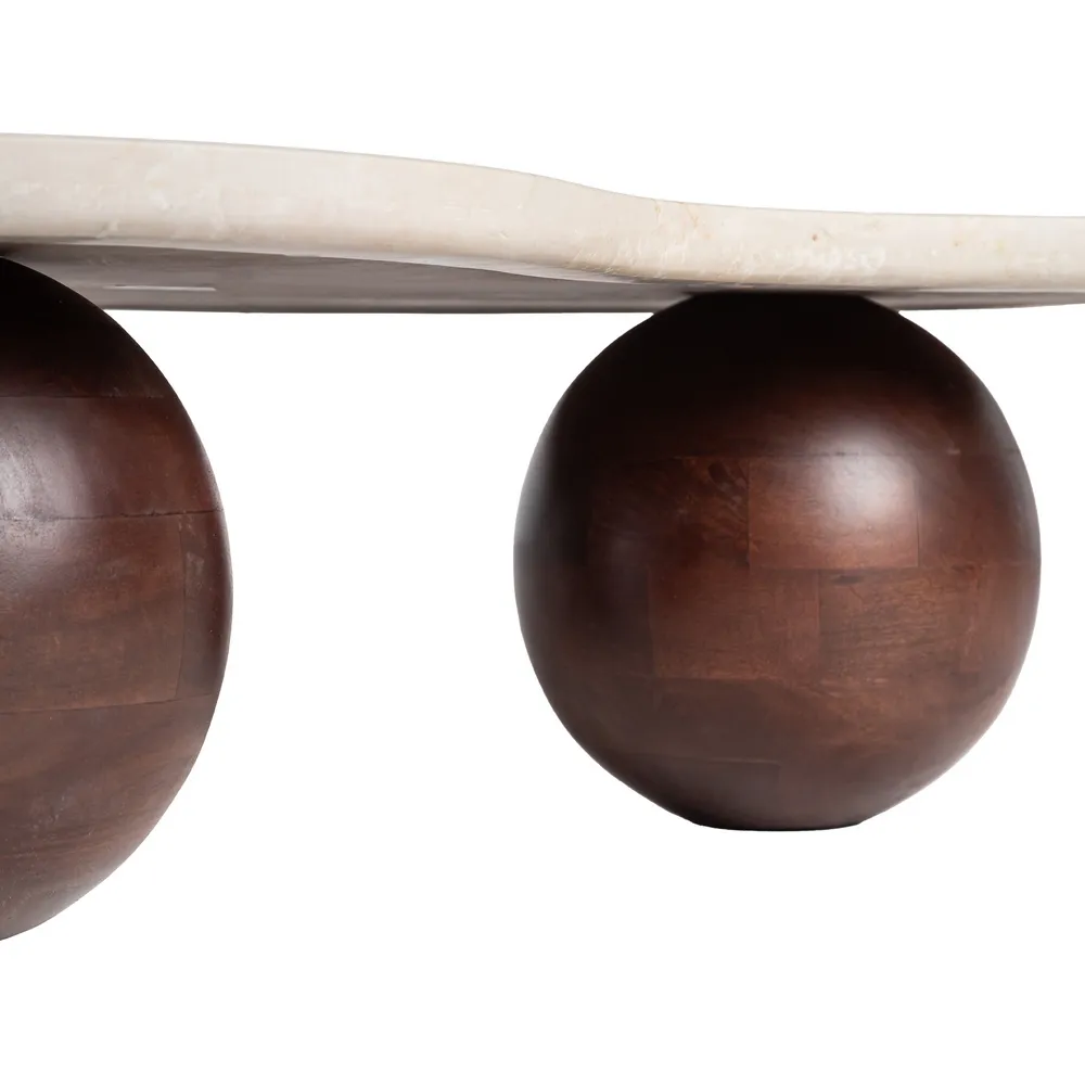 Măsuță marmură crem cu picioare rotunde din mango maro închis [6]