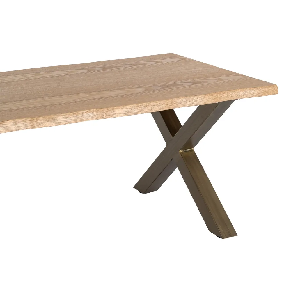 Măsuță de cafea dreptunghiulară cu blat cu aspect de lemn si picioare metalice X [6]