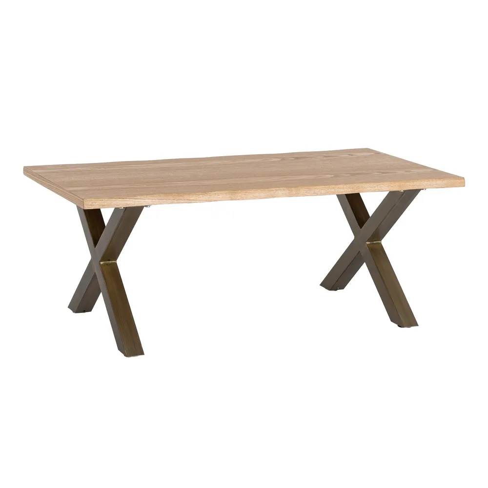 Măsuță de cafea dreptunghiulară cu blat cu aspect de lemn si picioare metalice X [2]