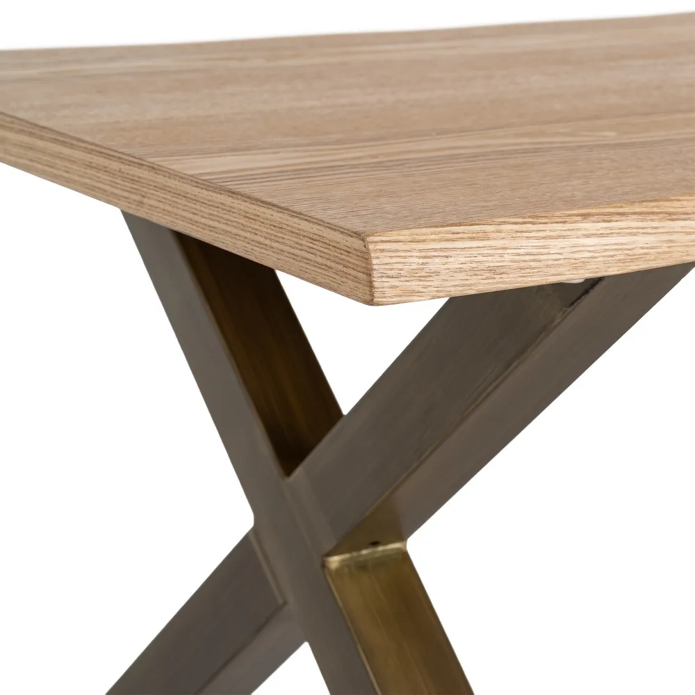 Măsuță de cafea dreptunghiulară cu blat cu aspect de lemn si picioare metalice X [5]