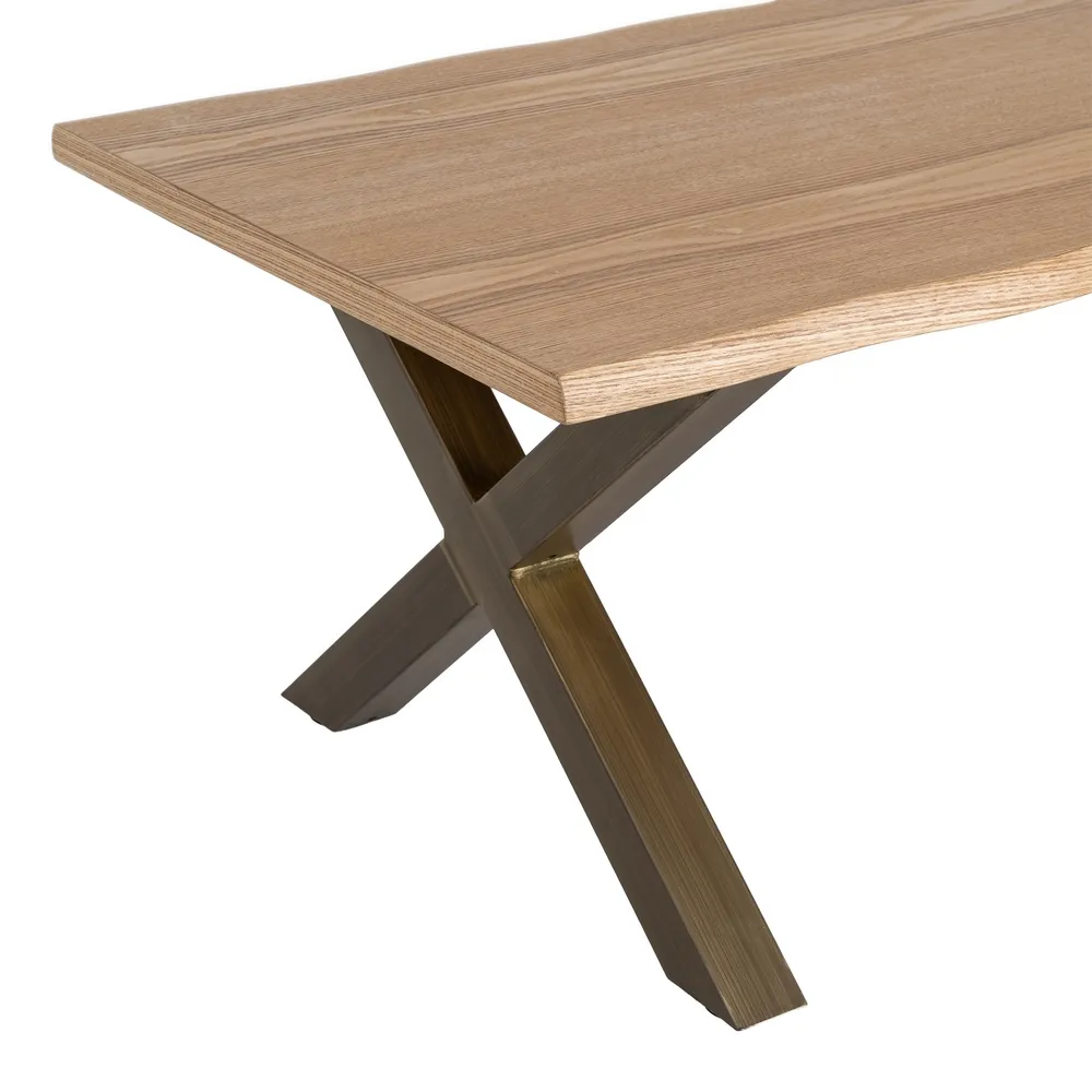 Măsuță de cafea dreptunghiulară cu blat cu aspect de lemn si picioare metalice X [7]