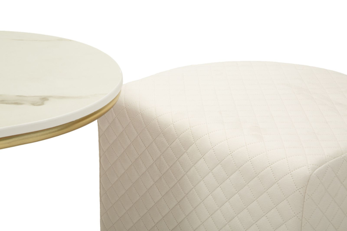 Măsuță de cafea cu blat tip marmură și 2 taburete tapițate modernă [8]