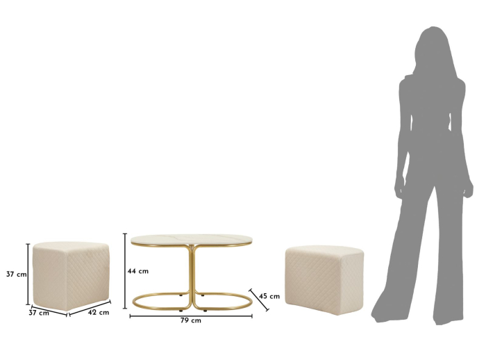 Măsuță de cafea cu blat tip marmură și 2 taburete tapițate modernă [12]
