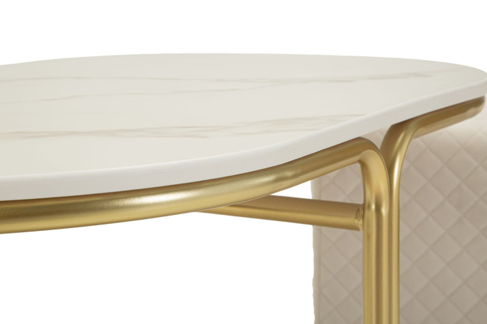 Măsuță de cafea cu blat tip marmură și 2 taburete tapițate modernă [7]