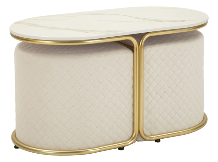 Măsuță de cafea cu blat tip marmură și 2 taburete tapițate modernă [11]