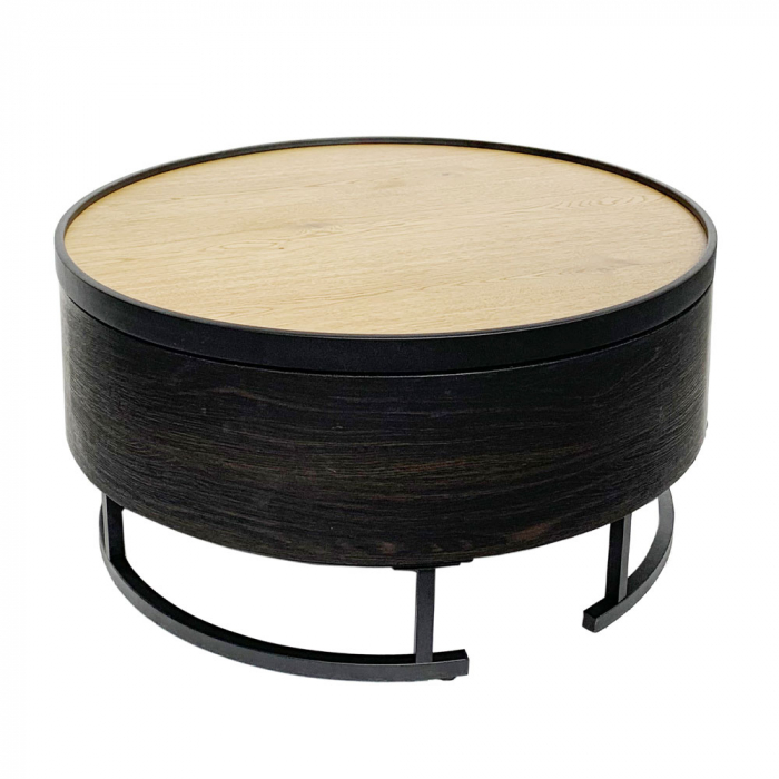 masuta cafea barrel negru natural depozitare ascunsa blat rotund picioare metalice subtiri [4]