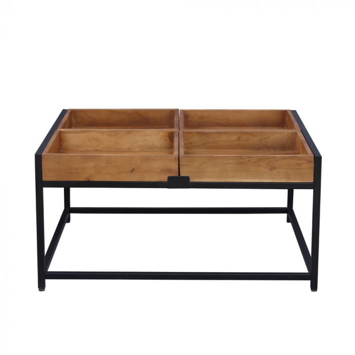 masuta cafea combo depozitare ascunsa blat lemn acacia picioare metalice moderne [4]