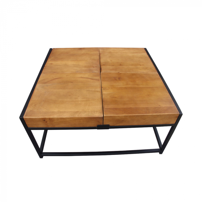 masuta cafea combo depozitare ascunsa blat lemn acacia picioare metalice moderne [5]
