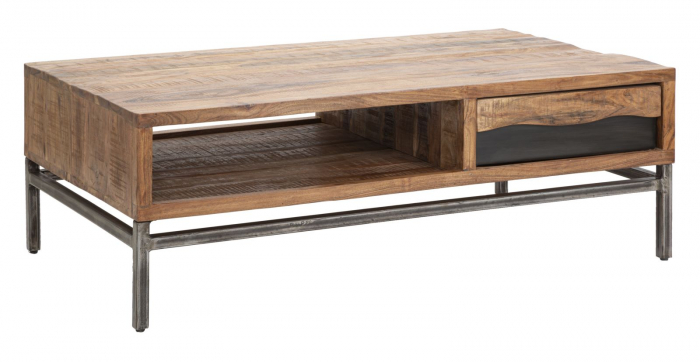 Pachet PROMO mobilier living din lemn de acacia : Oglinda de perete si Masuta cafea cu depozitare [1]