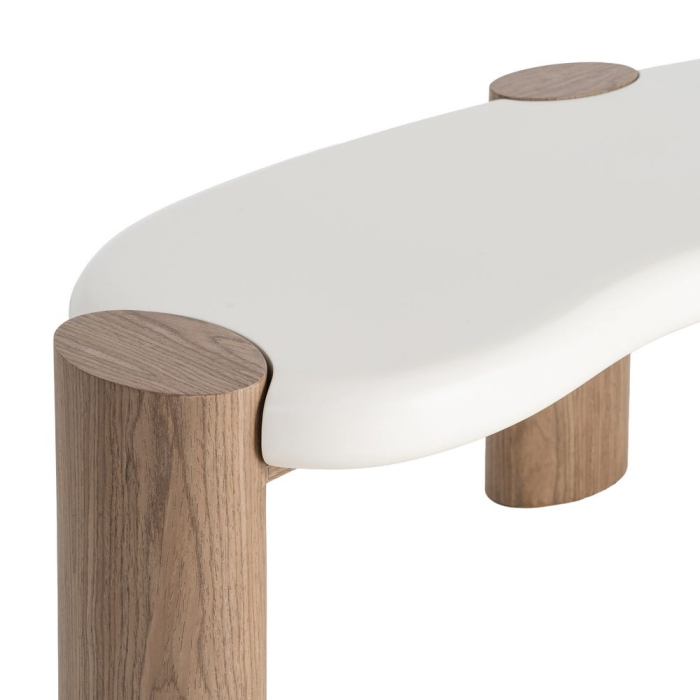 Masuta de cafea din MDF alb cu design organic si picioare finisaj natural [5]
