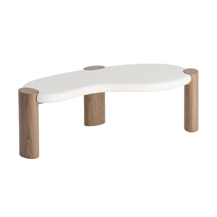 Masuta de cafea din MDF alb cu design organic si picioare finisaj natural [3]