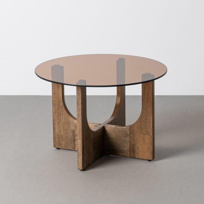 Masuta de cafea moderna din lemn maro cu blat din sticla [2]