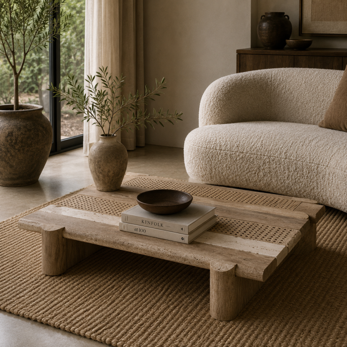 Măsuță de cafea din lemn de mango și marmură cu design arhitectural Jacquard [2]