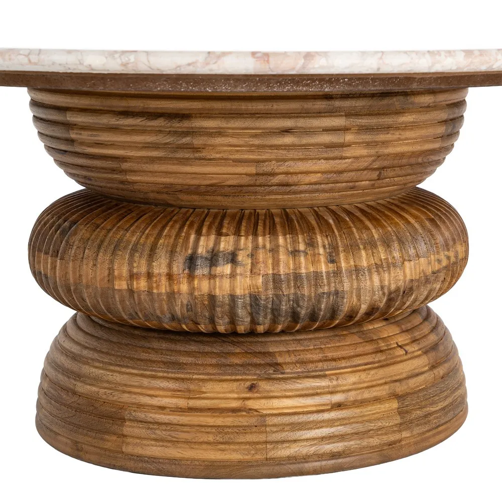 Măsuță de cafea din marmură alb crem și lemn de mango maro [7]