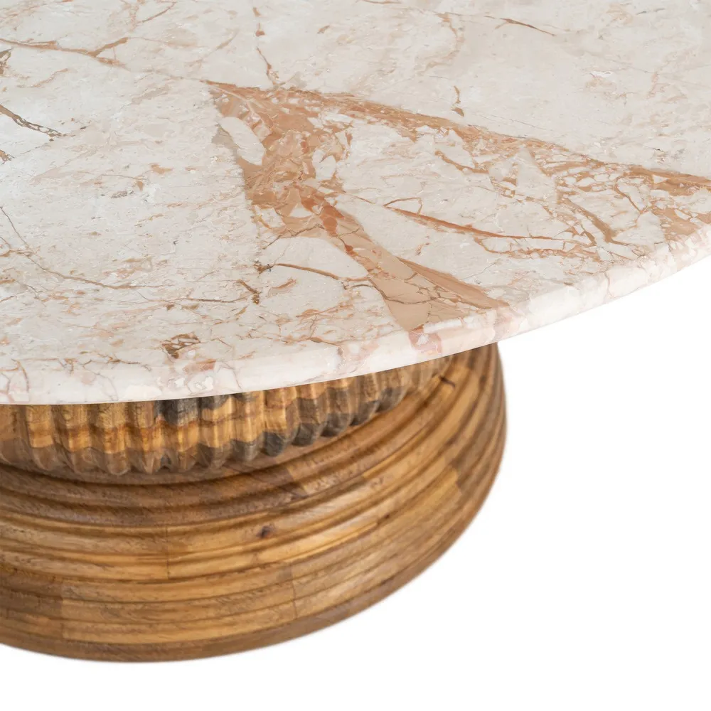 Măsuță de cafea din marmură alb crem și lemn de mango maro [8]