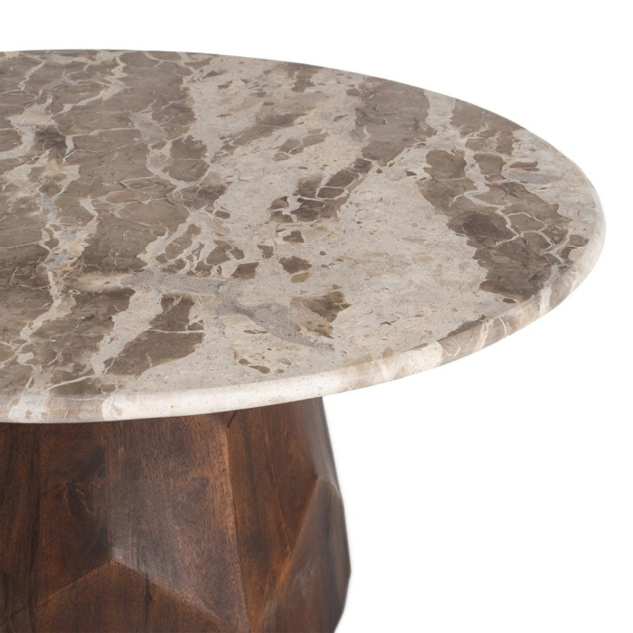 Măsuță de cafea marmură alb crem și lemn mango bază geometrică [2]