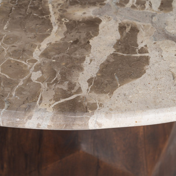 Măsuță de cafea marmură alb crem și lemn mango bază geometrică [3]