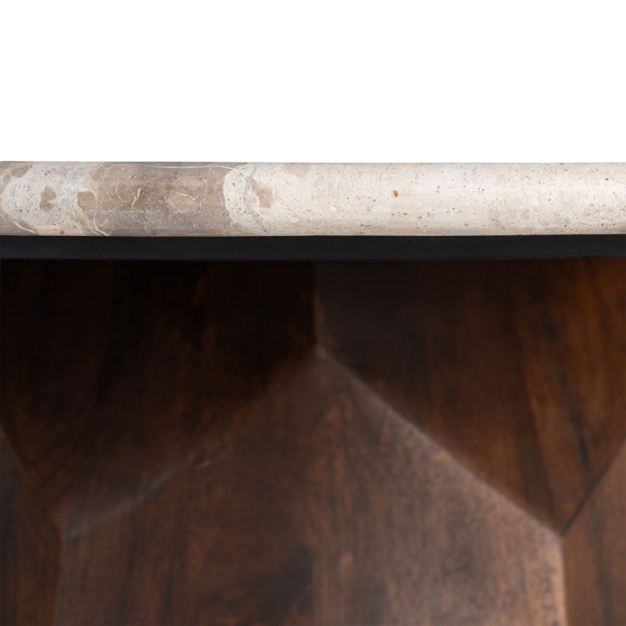 Măsuță de cafea marmură alb crem și lemn mango bază geometrică [6]