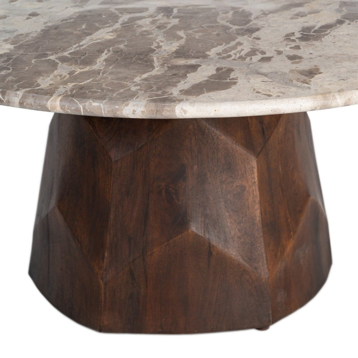 Măsuță de cafea marmură alb crem și lemn mango bază geometrică [5]