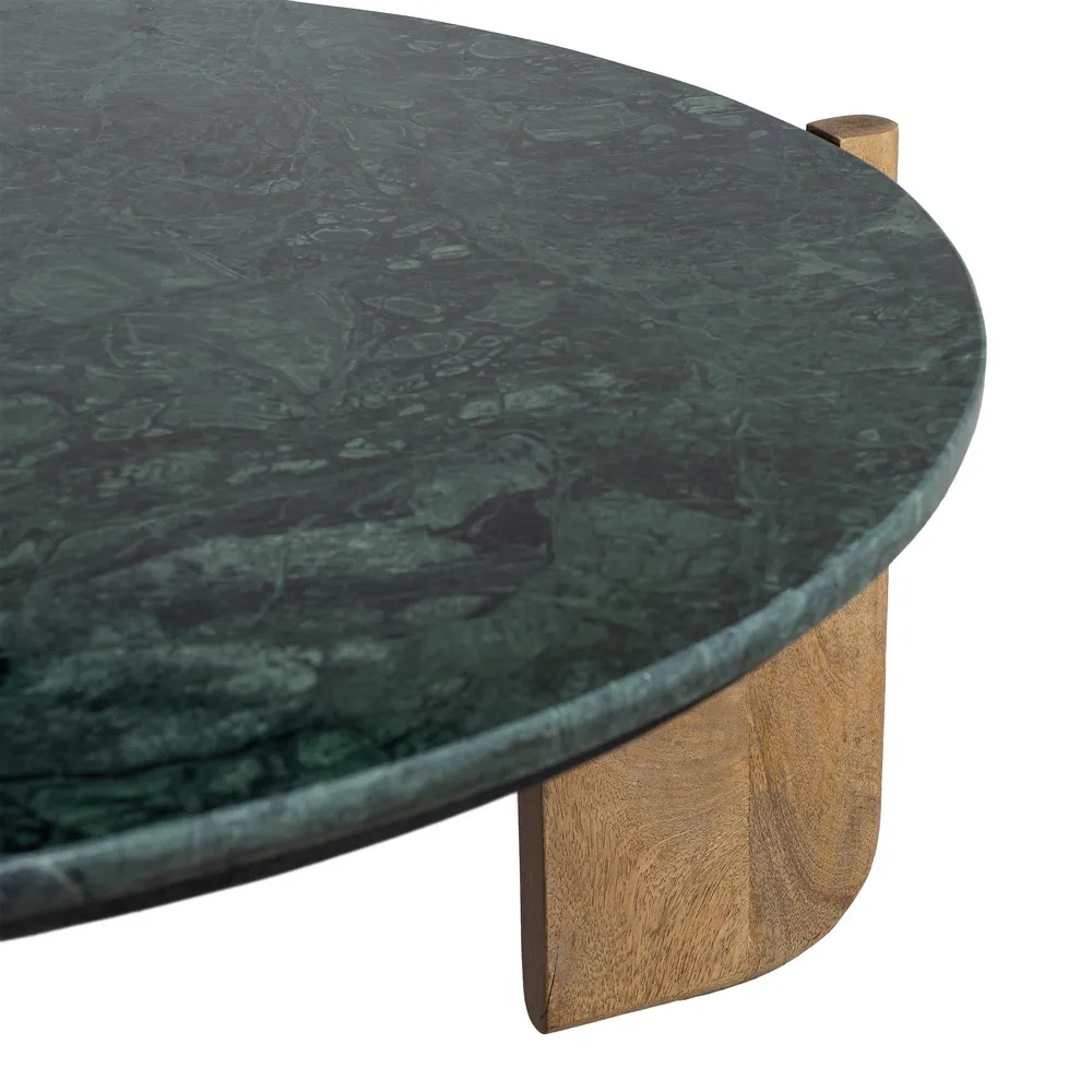Măsuță de cafea din marmură verde și bază din lemn de mango – fotografie produs principal [6]