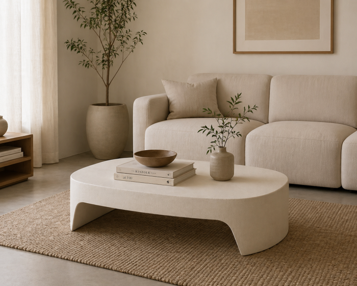 Măsuță de cafea din MDF alb cu formă joasă rotunjită [2]