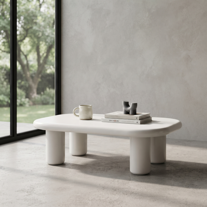 Masuta de cafea din MDF lacuit crem cu forma rotunjita 118 x 68 x 37 cm [2]