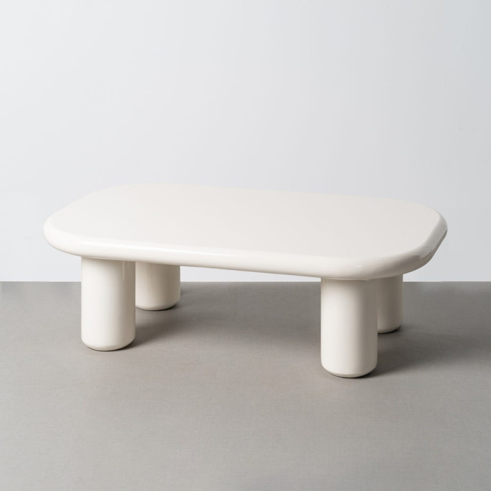 Masuta de cafea din MDF lacuit crem cu forma rotunjita 118 x 68 x 37 cm [2]