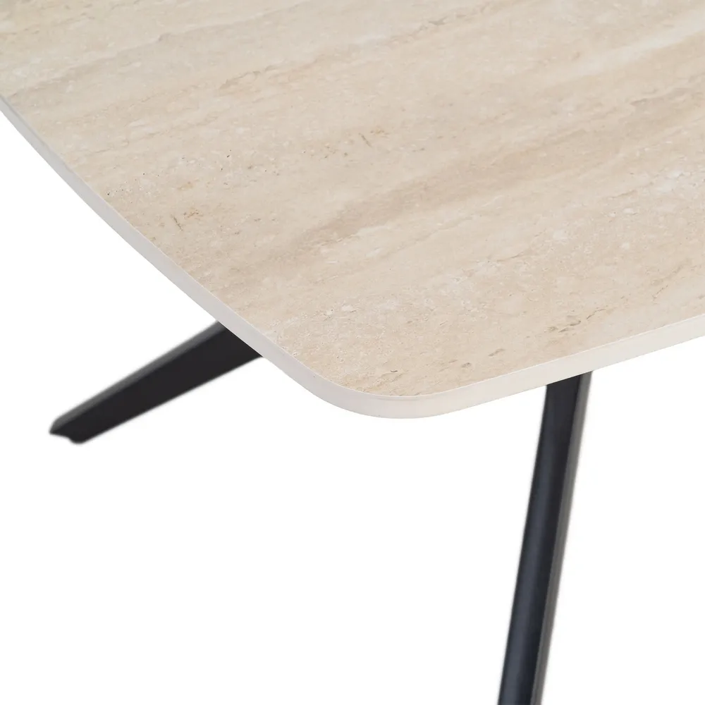 Măsuță de cafea din piatră sinterizată travertin cu bază metalică [5]