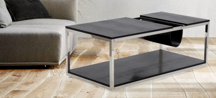 Masuta de cafea neagra suport reviste cadru cromat 120x60 - CreativDeco.ro [2]
