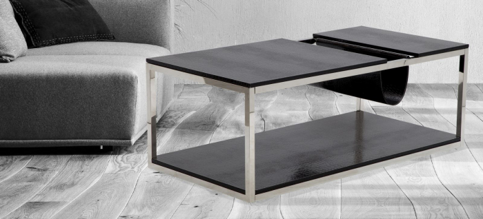 Masuta de cafea neagra suport reviste cadru cromat 120x60 - CreativDeco.ro [6]