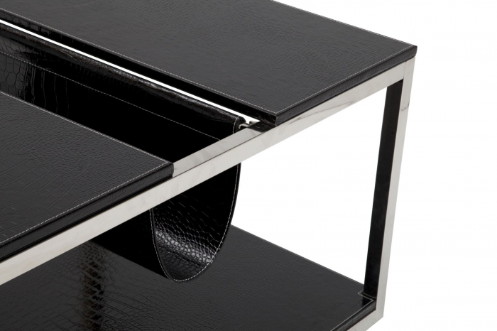 Masuta de cafea neagra suport reviste cadru cromat 120x60 - CreativDeco.ro [3]