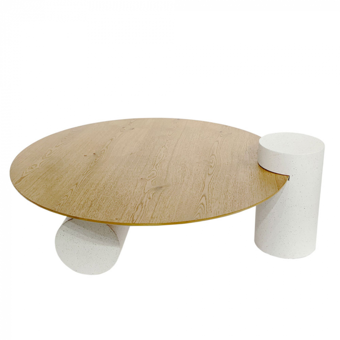 masuta cafea assymetron blat stejar baza beton design modern industrial [5]