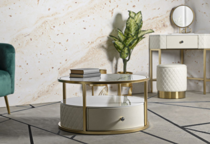 Masuta cafea rotunda | Blat marmorat | CreativDeco [2]