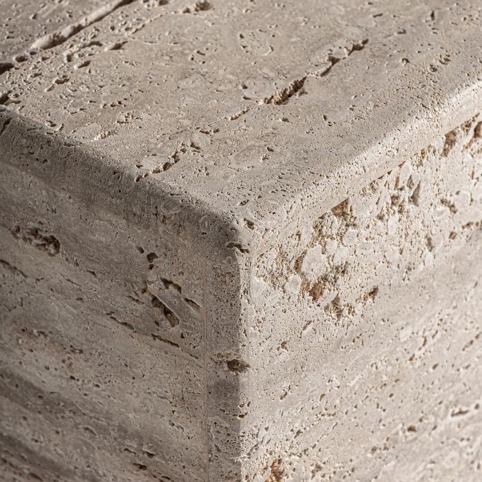 Măsuță travertin bej cubică, design sculptural Art Deco. [4]