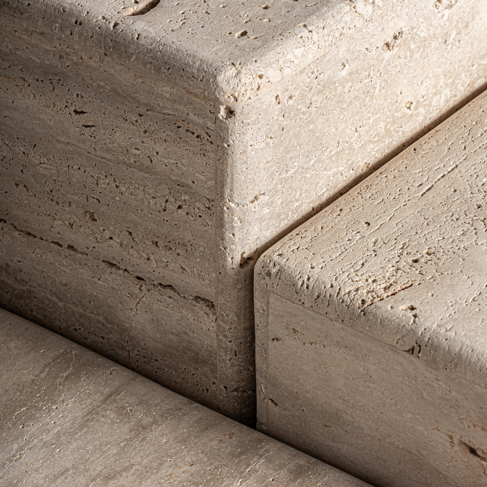 Măsuță travertin bej cubică, design sculptural Art Deco. [6]