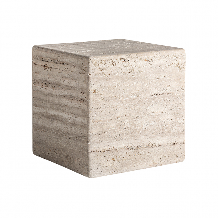 Măsuță travertin bej cubică, design sculptural Art Deco. [2]