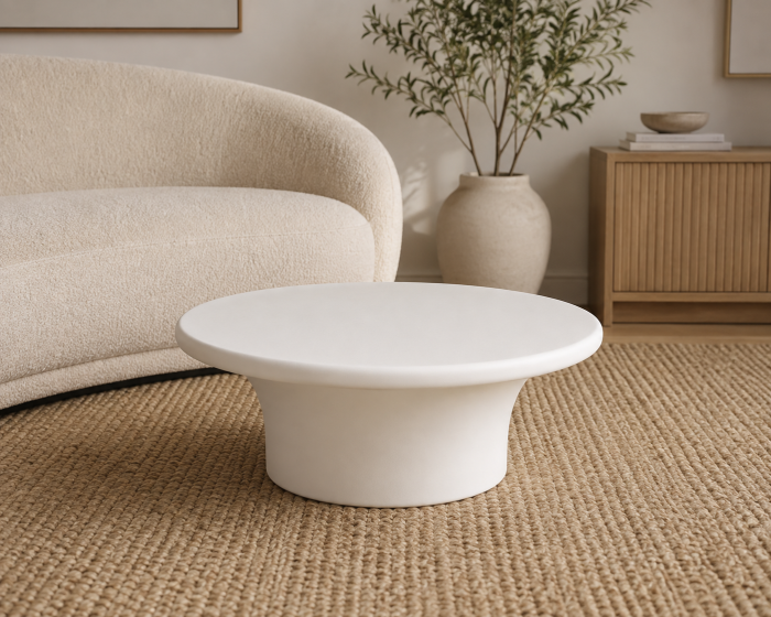 Măsuță de cafea rotundă albă din MDF lăcuit, design minimalist 79 x 79 x 29 cm [2]