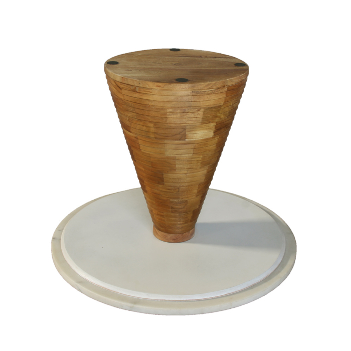 Măsuță de cafea rotundă cu blat din marmură albă și bază din lemn de salcâm [10]