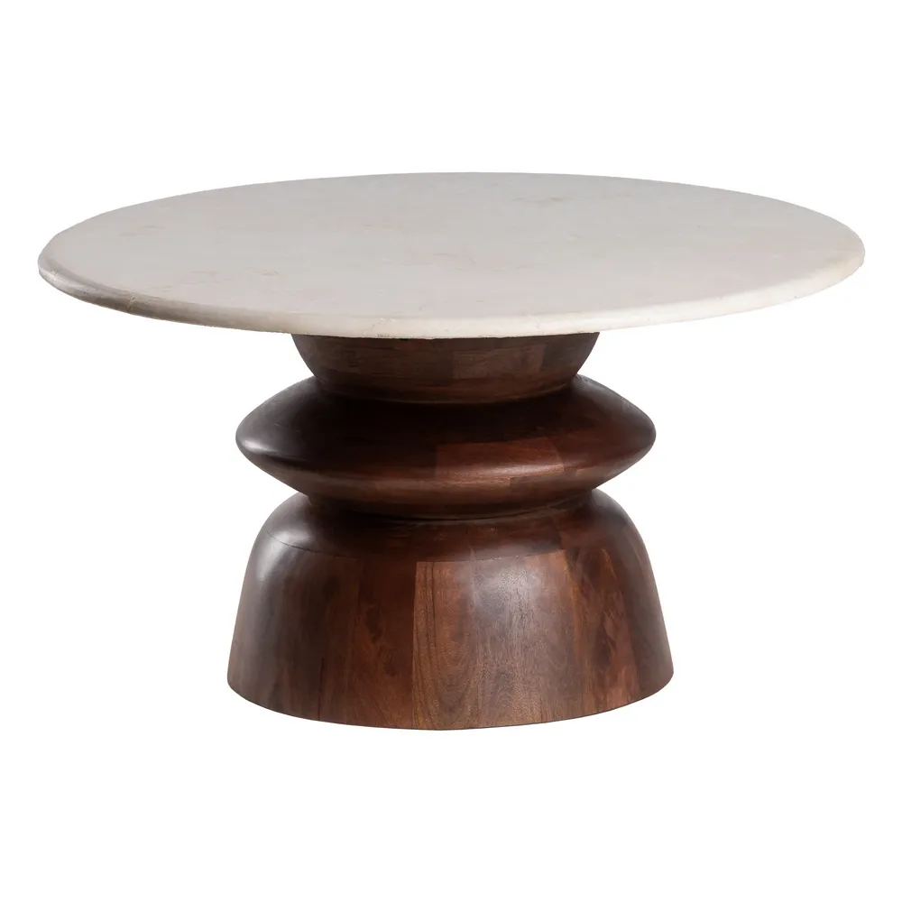 Măsuță rotundă marmură crem cu bază volumetrică mango maro intens [2]