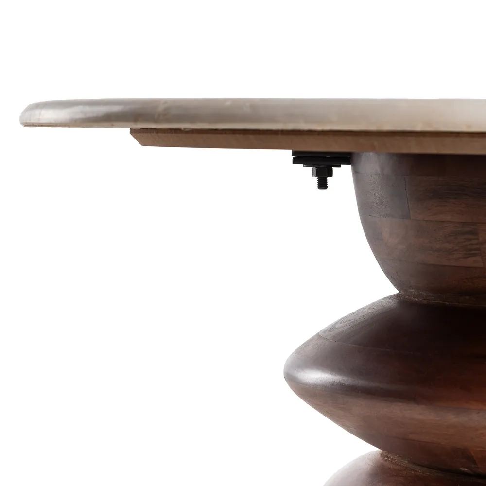 Măsuță rotundă marmură crem cu bază volumetrică mango maro intens [7]