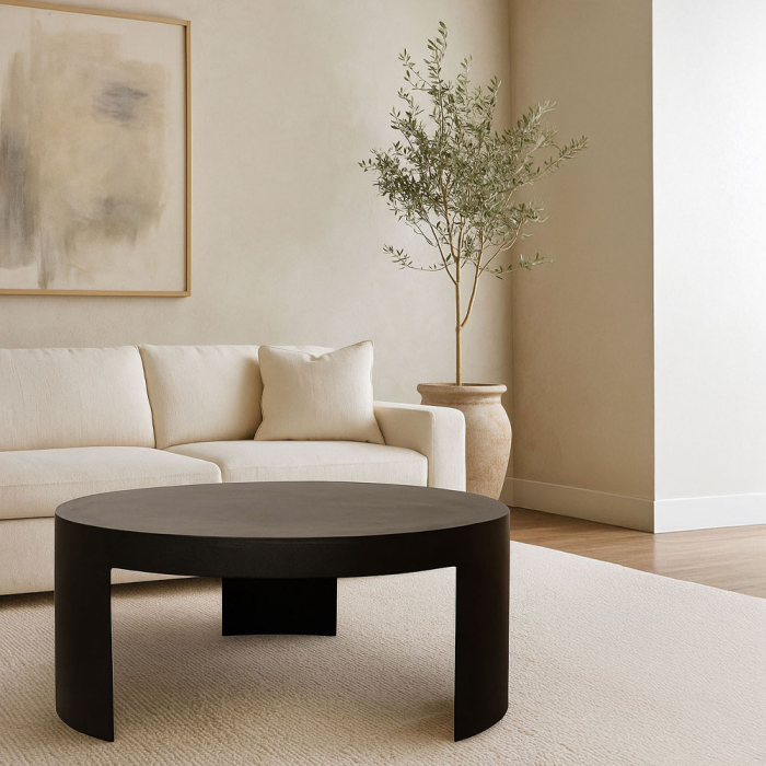 Măsuță de cafea rotundă din aluminiu negru cu design minimalist [4]
